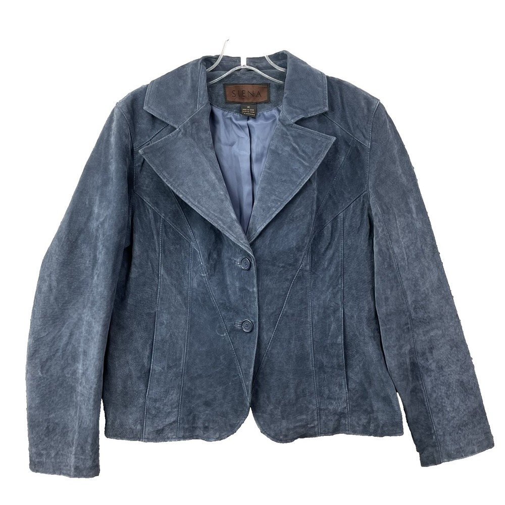 Siena Suede Leather Blazer Jacket Women's 14 Blue Preppy 70 Academia Office Y2K